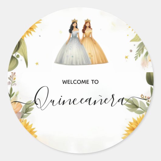 Fun Joy Lily Twin Dual Joint Dubbele Quinceanera Ronde Sticker (Voorkant)