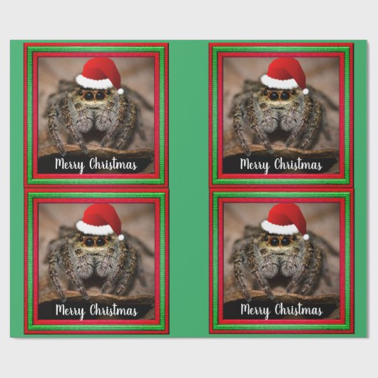 Fun Jumping Spider in Santa Hat Kerstmis Cadeaupapier (Vlak)