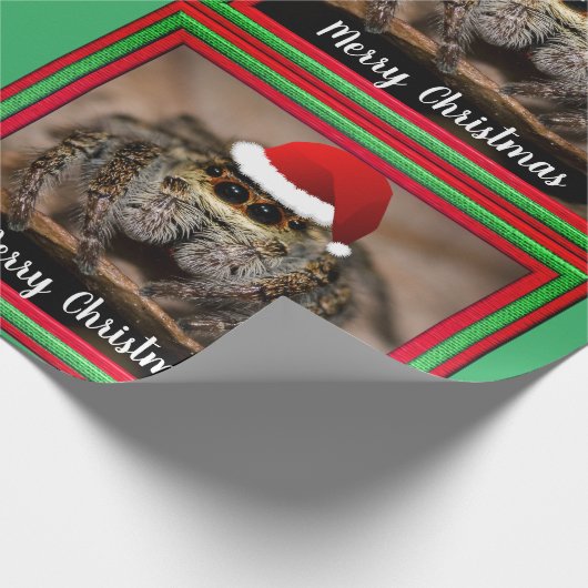 Fun Jumping Spider in Santa Hat Kerstmis Cadeaupapier (Hoek)