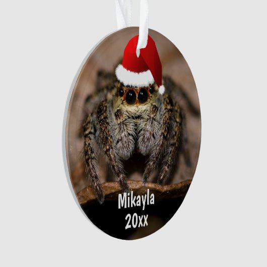 Fun Jumping Spider in Santa Hat Kerstmis Ornament (voorkant)
