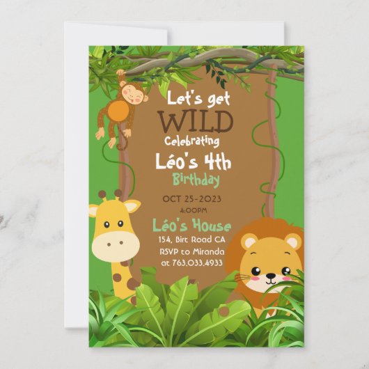 Fun Jungle Birthday Invitation Kaart (Voorkant)