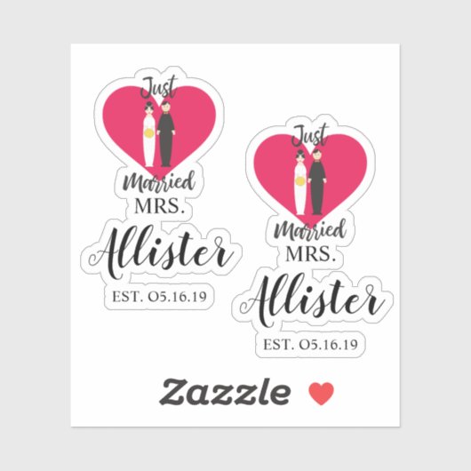 Fun Just Married Couple Quote Design Sticker (Vel)