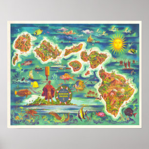 Fun-kaart Hawaiiaanse eilanden Poster