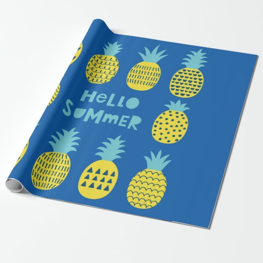 Fun-kaart met ananassen. cadeaupapier (Uitgerold)