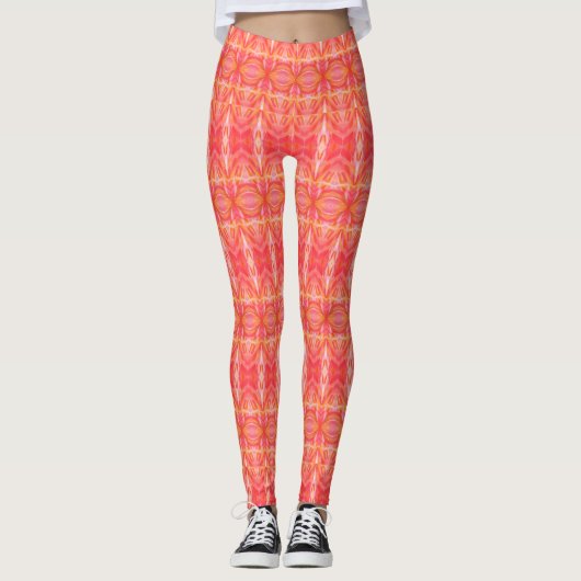 Fun Kaleidoscope Pattern, Pink & Oranje Leggings (Voorkant)