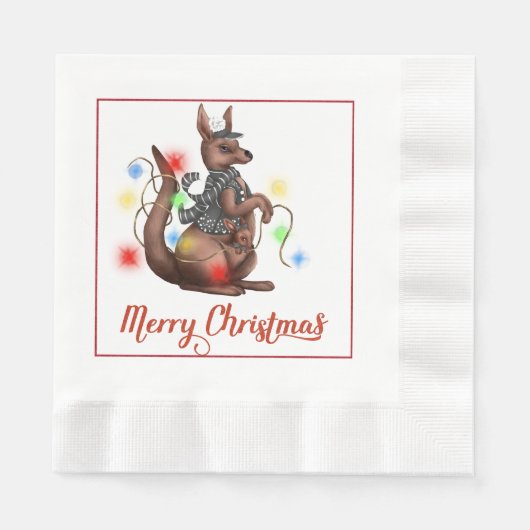 Fun Kangaroo Kerstmis Napkin Servet (Voorkant)