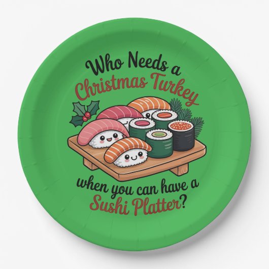 Fun Kawaii Christmas Sushi Platter Papieren Bordje (Voorkant)