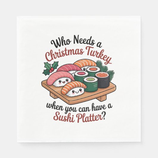 Fun Kawaii Christmas Sushi Platter Servet (Voorkant)