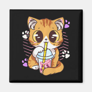 Fun Kawaii Cute Cat Boba Bubble Milk Tea Anime Nek Magneet