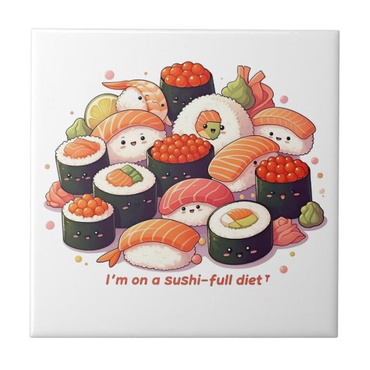 Fun Kawaii Sushi Tegeltje (Voorkant)