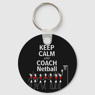 Fun Keep Calm and Coach Netball-ontwerp Sleutelhanger