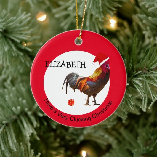 Fun kerst Chicken Greeting Red-keramische oranje Keramisch Ornament (Boom)