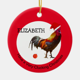 Fun kerst Chicken Greeting Red-keramische oranje Keramisch Ornament