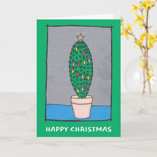 Fun-kerstcactus, groene grens, uw groet kaart (Gele Bloem)