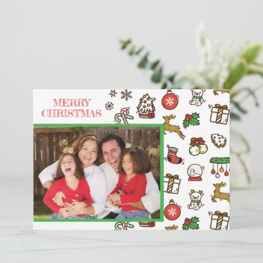 Fun Kerstdoodles Feestdagenkaart (Staand voorkant)