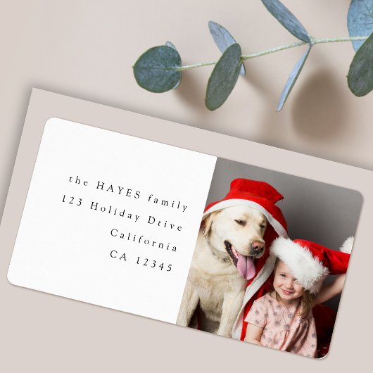 Fun Kerstfoto Modern Minimal Return Address Etiket