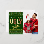 Fun kerstfoto Nordic Ugly Sweater Real Gold Folie Feestdagen Briefkaart (Voorkant / Achterkant)