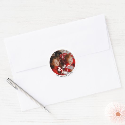Fun Kerstfoto-sticker Ronde Sticker (Envelop)
