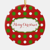 Fun-kerstgroene en witte poka-stippen op rood keramisch ornament (Voorkant)