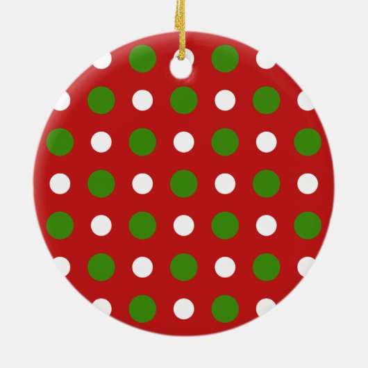 Fun-kerstgroene en witte poka-stippen op rood keramisch ornament (Achterkant)