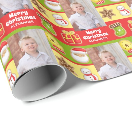 Fun Kerstkoekjesfoto Cadeaupapier (Rol Hoek)