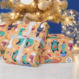 Fun Kerstmis Dinosaur Dog Parrot Avocado Cactus Cadeaupapier