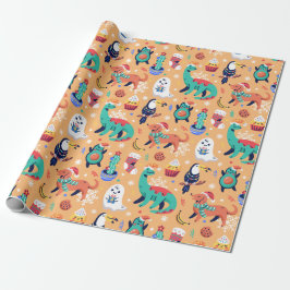 Fun Kerstmis Dinosaur Dog Parrot Avocado Cactus Cadeaupapier
