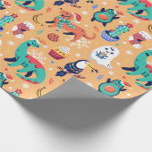 Fun Kerstmis Dinosaur Dog Parrot Avocado Cactus Cadeaupapier (Hoek)