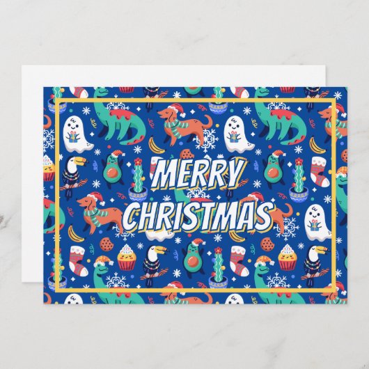 Fun Kerstmis Dinosaur Dog Parrot Avocado Cactus Feestdagenkaart (Voorkant / Achterkant)