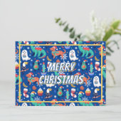 Fun Kerstmis Dinosaur Dog Parrot Avocado Cactus Feestdagenkaart (Staand voorkant)