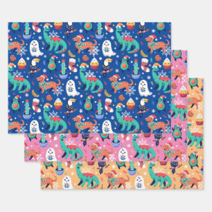 Fun Kerstmis Dinosaur Dog Parrot Avocado Cactus Inpakpapier Vel
