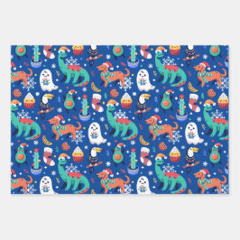 Fun Kerstmis Dinosaur Dog Parrot Avocado Cactus Inpakpapier Vel