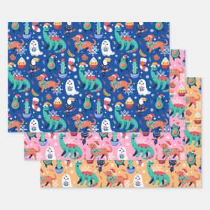Fun Kerstmis Dinosaur Dog Parrot Avocado Cactus Inpakpapier Vel
