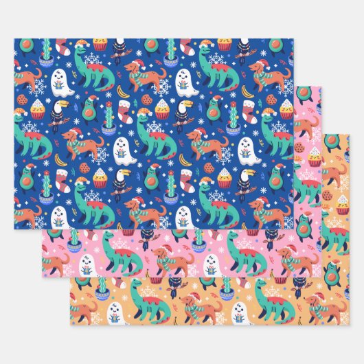 Fun Kerstmis Dinosaur Dog Parrot Avocado Cactus Inpakpapier Vel (Set)