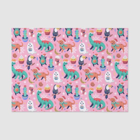 Fun Kerstmis Dinosaur Dog Parrot Avocado Cactus Tissuepapier (Voorkant)