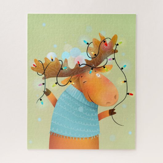 Fun Kerstmis Moose String Lights Humor Legpuzzel (Verticaal)