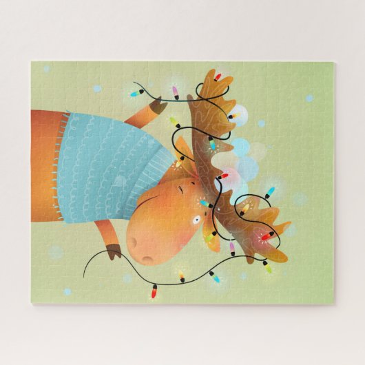 Fun Kerstmis Moose String Lights Humor Legpuzzel (Horizontaal)
