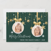 Fun Kerstornament Foto Green Gold Feestdagenkaart (Voorkant)