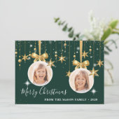 Fun Kerstornament Foto Green Gold Feestdagenkaart (Staand voorkant)