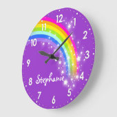 Fun kids girls rainbow name purple wall clock grote klok (Hoek)