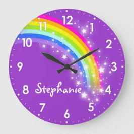 Fun kids girls rainbow name purple wall clock grote klok