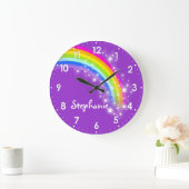 Fun kids girls rainbow name purple wall clock grote klok (Huis)