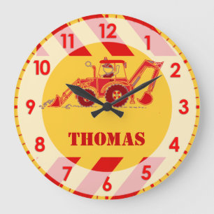 Fun kids tractor digger wall clock grote klok