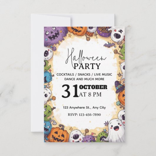 Fun Kinder 'Halloween Party Invitation - Bewerkbaa Kaart (Voorkant)