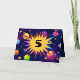 Fun Kinder Space Planets Add Name 5th Birthday Car Kaart