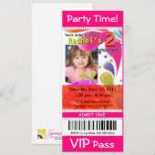 Fun Kinder VIP Pass Event Ticket Photo Party fusch Kaart (Voorkant / Achterkant)