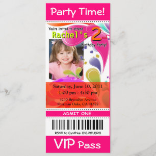 Fun Kinder VIP Pass Event Ticket Photo Party fusch Kaart