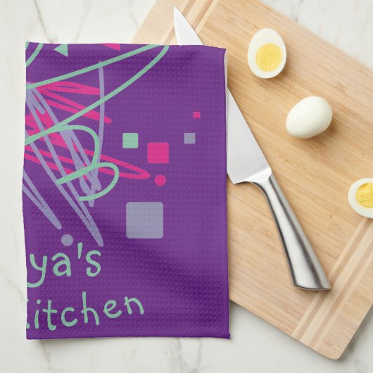 Fun Kitchen Pink Paarse Shapes Medley Theedoek (Quarter Fold)