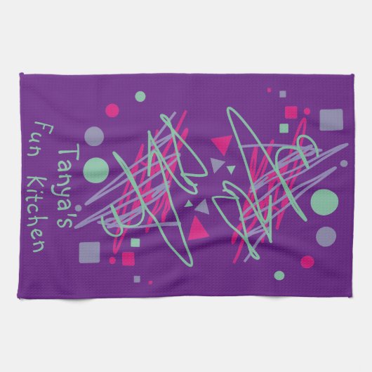 Fun Kitchen Pink Paarse Shapes Medley Theedoek (Horizontaal)