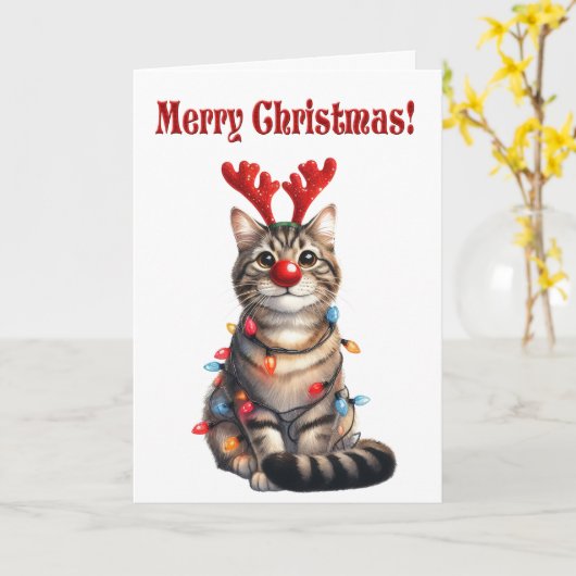 Fun Kitten Funny Cat Christmas Kaart (Gele Bloem)